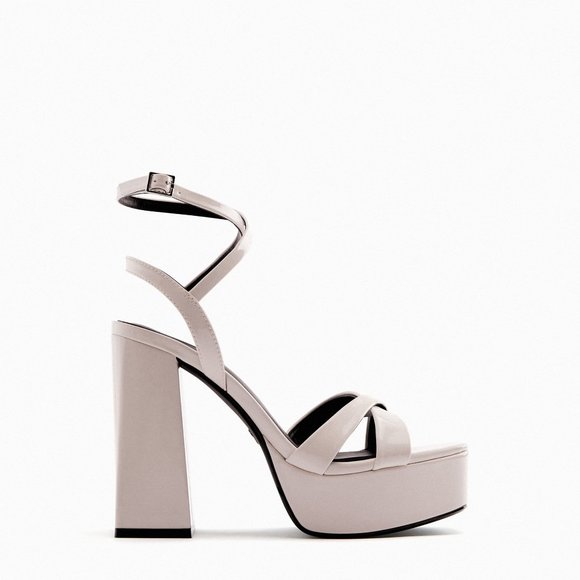 Zara Beige Patent Leather Platform High Heel Sandals - Picture 1 of 10